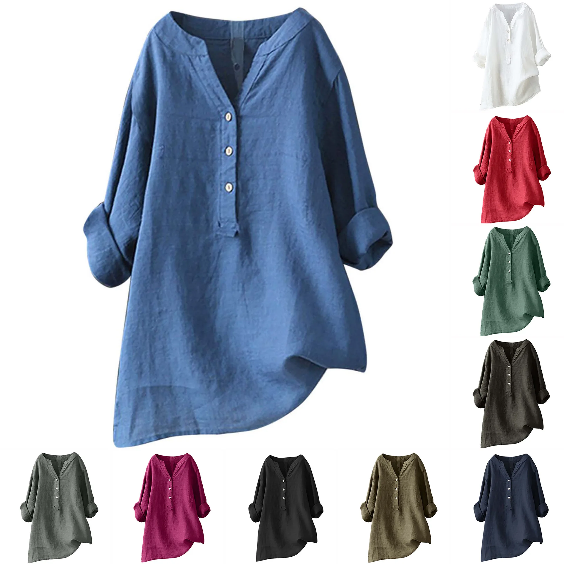 Casual Loose Linen Shirt Dress - Uniseks Kadın Erkek Pamuklu Keten Bluz