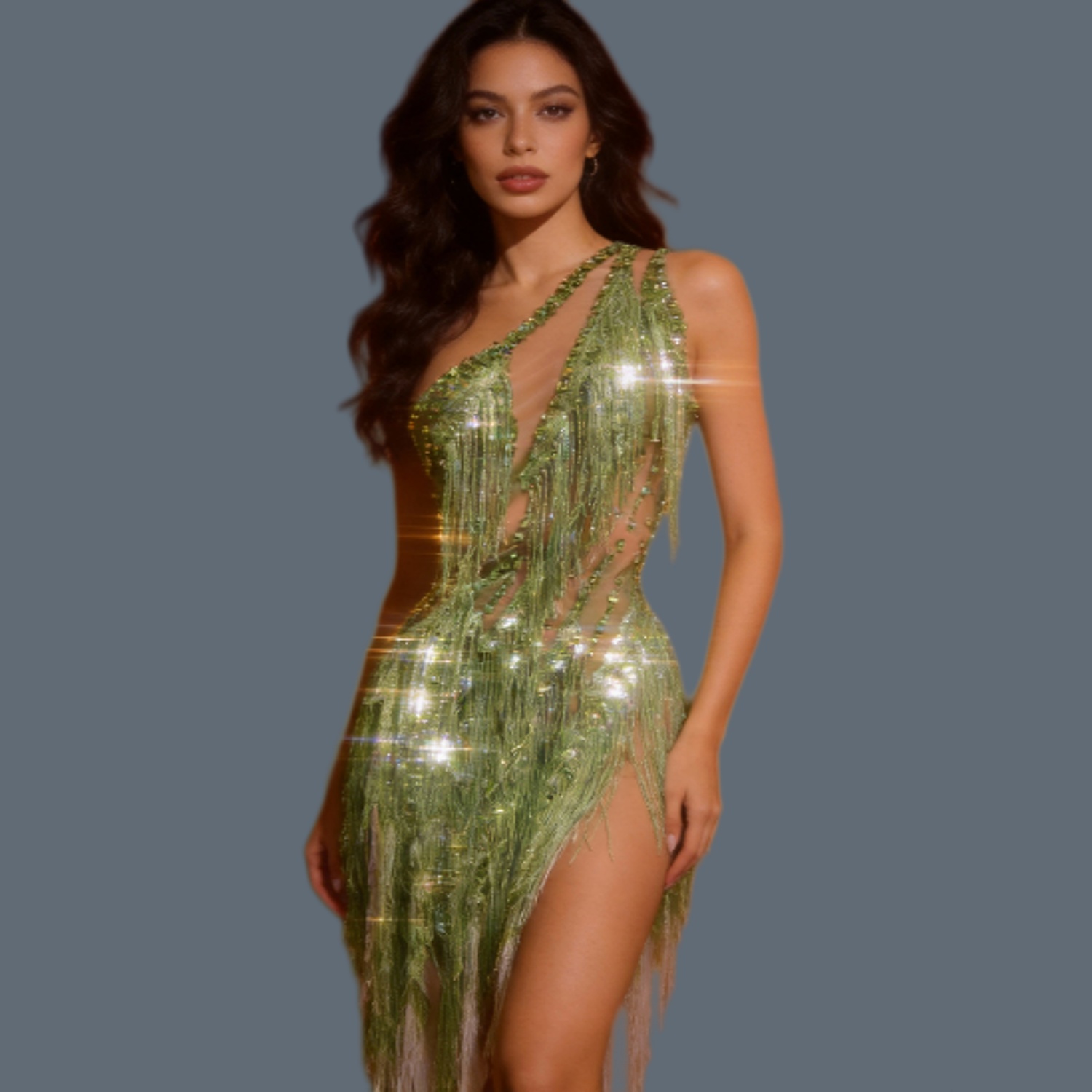 Sparkly Rhinestone Club Party Dress - Seksi Kadınlar Işıltılı Taşlı Latin Dansı