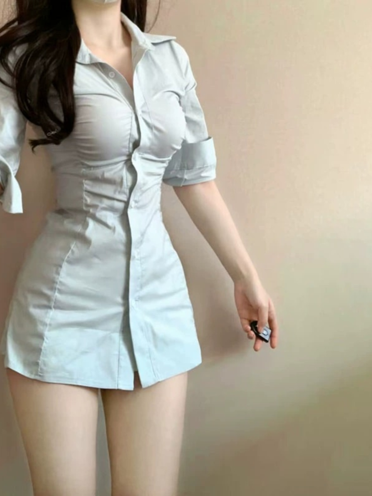 Korean Style A Line Shirt Dress - Seksi, Pileli, Beli Vurgulayan, A Kesim