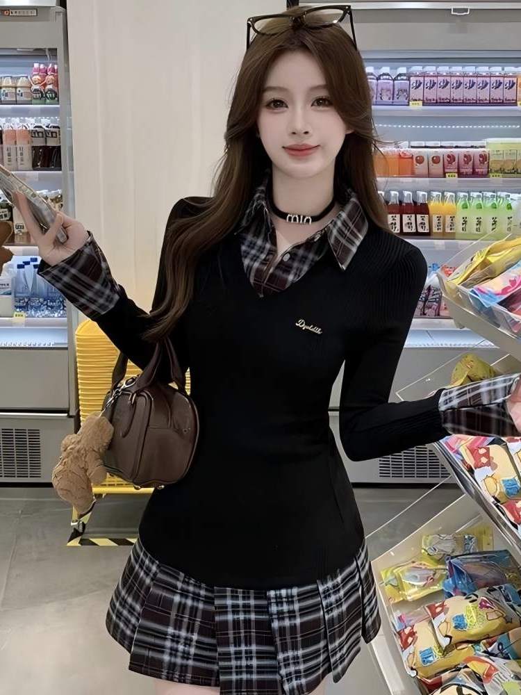 Korean Style A Line Shirt Dress - Kore Tarzı, Dar Kesim, Yakalı, A