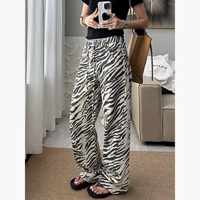 Jeans - Zebra Desenli Kadın Kot Pantolon, Vintage
