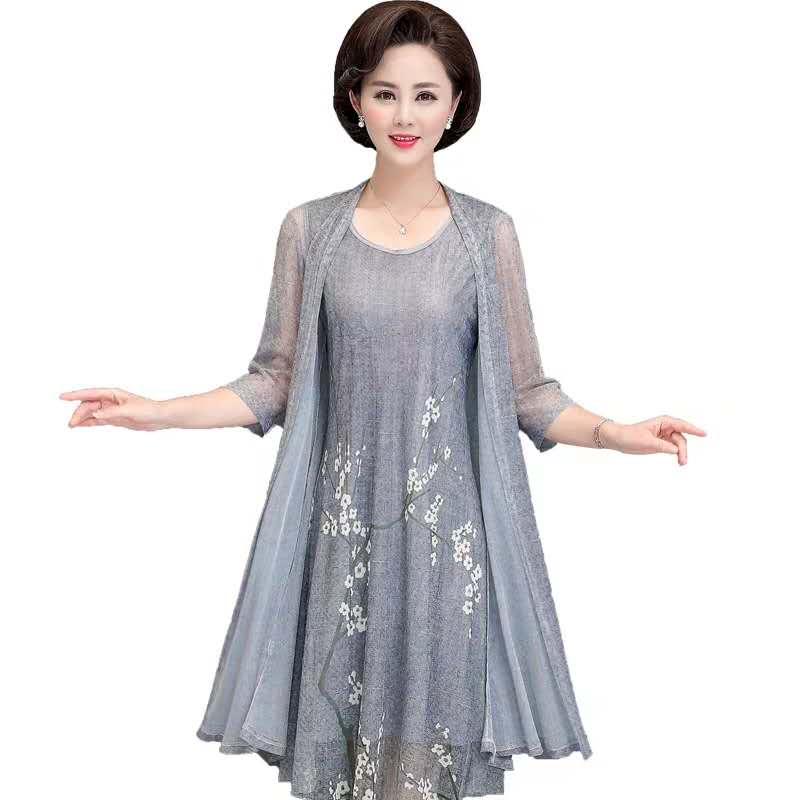 French Vintage Floral Midi Dress - Yaz pamuk keten 2 parça set