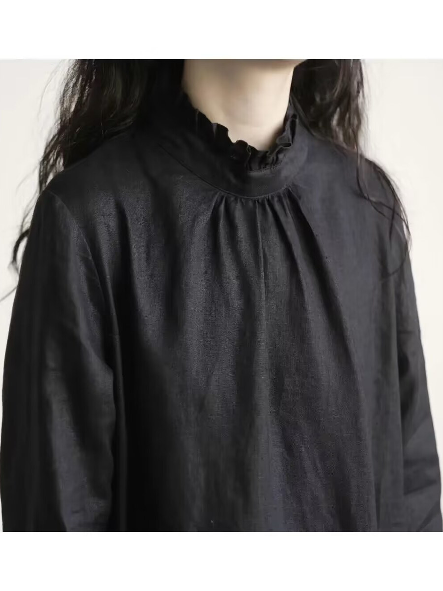 Siyah Dantel Yakalı Uzun Kollu - Casual Loose Linen Shirt Dress incelemesi ve fiyatı