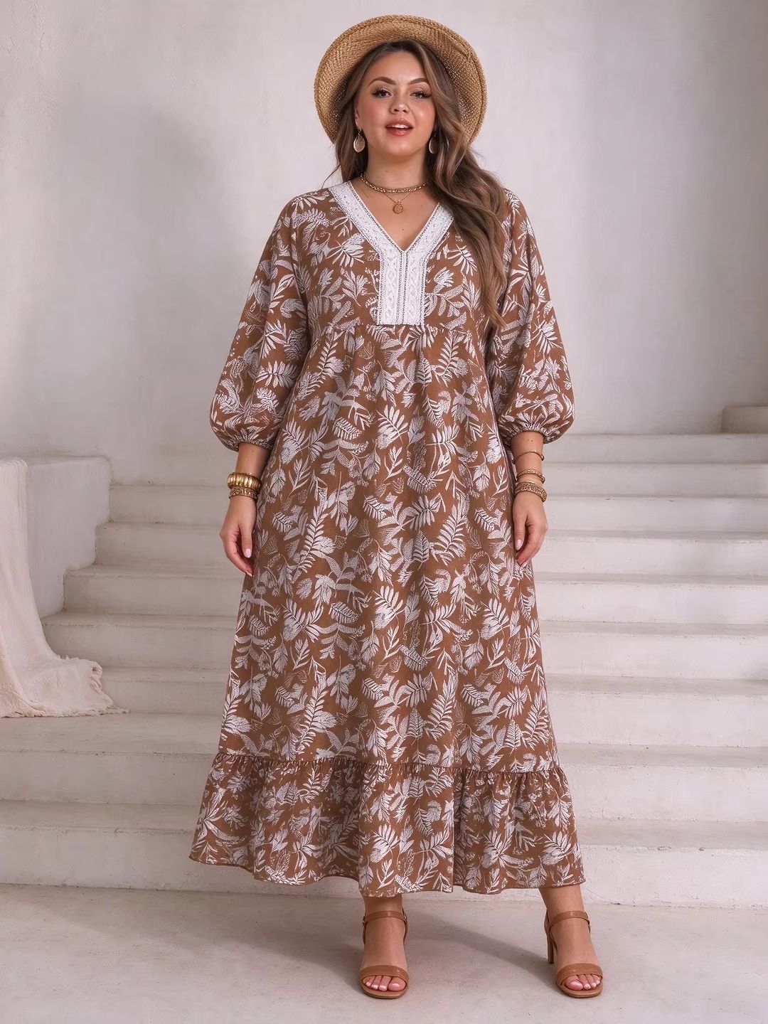 Büyük Beden Kadın Yaprak Desen - Boho Summer Beach Maxi Dress incelemesi ve fiyatı