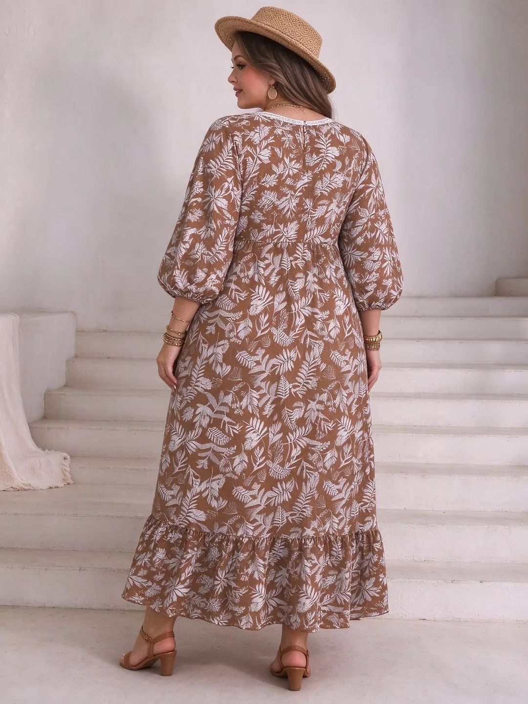 Büyük Beden Kadın Yaprak Desen - Boho Summer Beach Maxi Dress incelemesi ve fiyatı