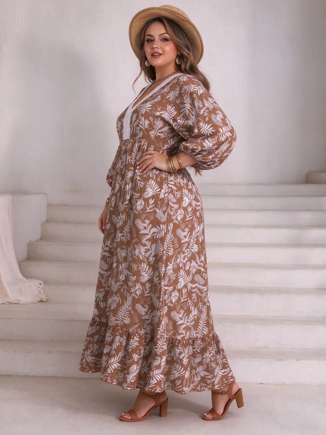 Büyük Beden Kadın Yaprak Desen - Boho Summer Beach Maxi Dress incelemesi ve fiyatı