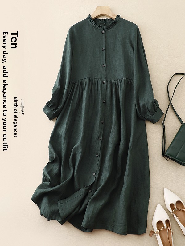 Günlük Bol Kesim Pamuklu Keten - Casual Loose Linen Shirt Dress incelemesi ve fiyatı