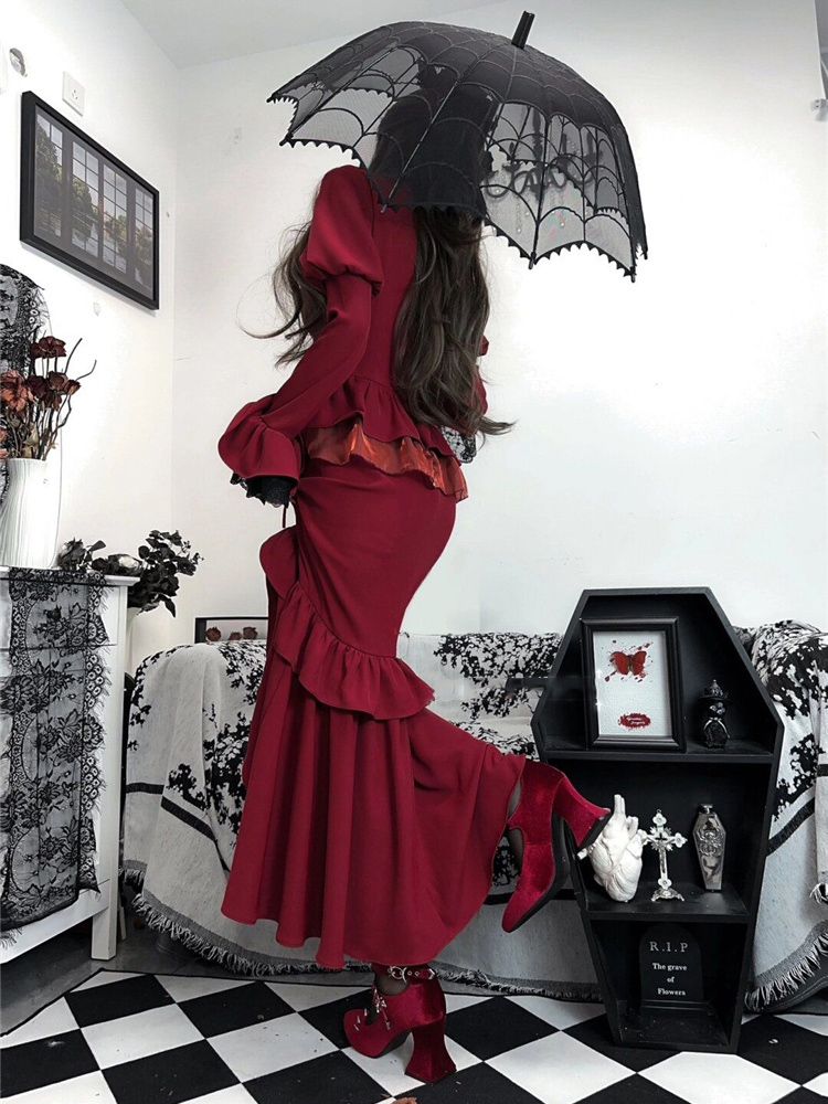 Bahar Kırmızı Vintage Elbise K - French Vintage Floral Midi Dress incelemesi ve fiyatı